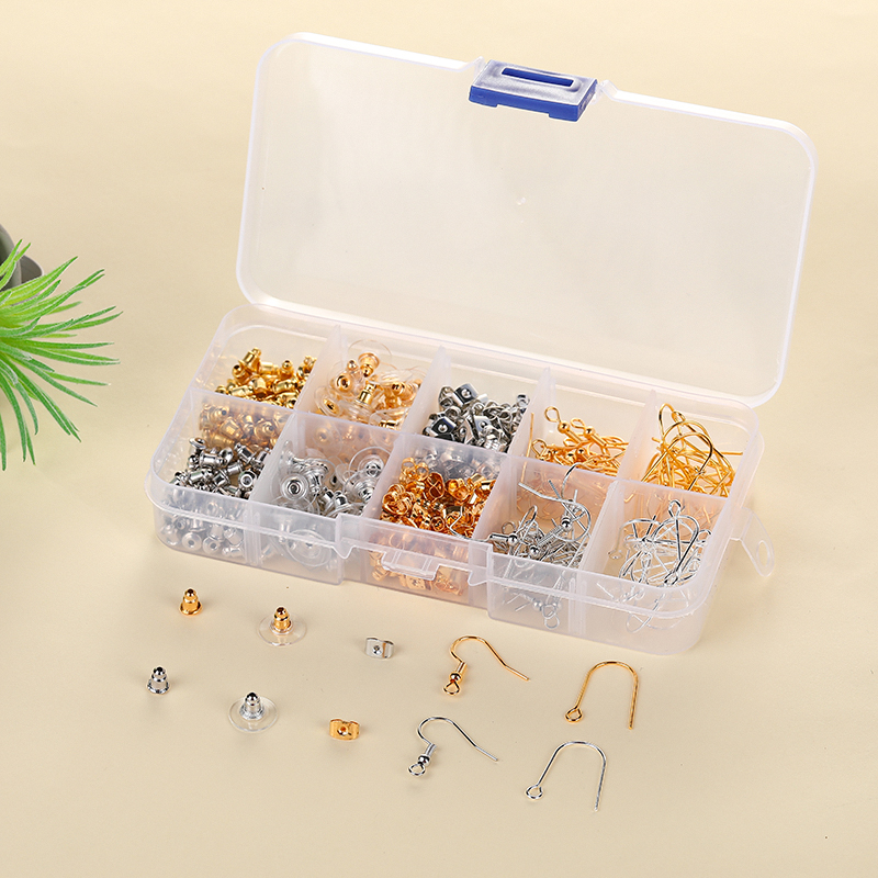 diy earring accessories: Transparent plastic anti-drop stainless steel ring, Korean ear stud plugs, gold edge hamburger ear plugs Item Picture