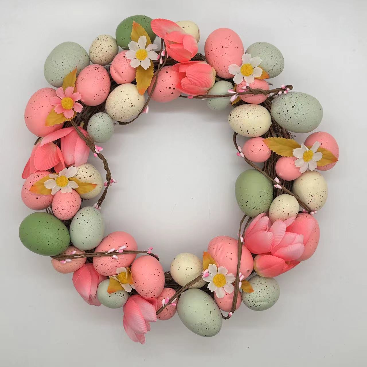 新款复活节彩蛋花环仿真鸡蛋藤圈酒店家居布置派对场景装饰门挂