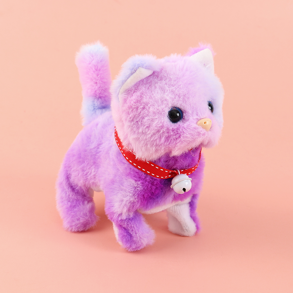 The 2025 new cute plush drawstring tongue-extending electric dyeing kitten children's simulation toy can walk, move and bark details Picture