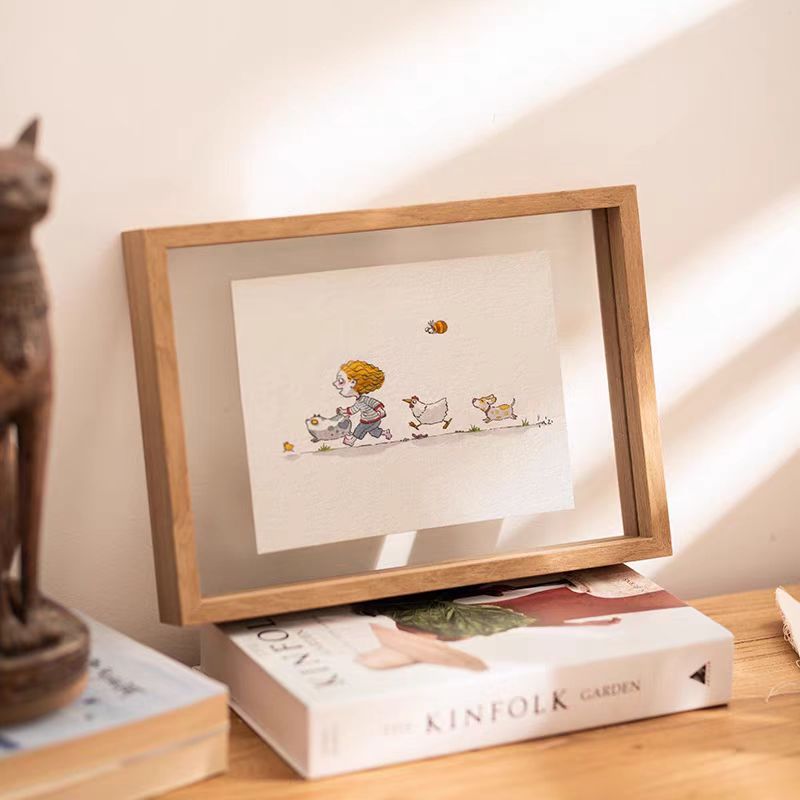 Double-sided transparent photo frame display stand, 6-inch 8-character calligraphy and painting display piece, real glass polaroid display stand, small photo frame Specification image