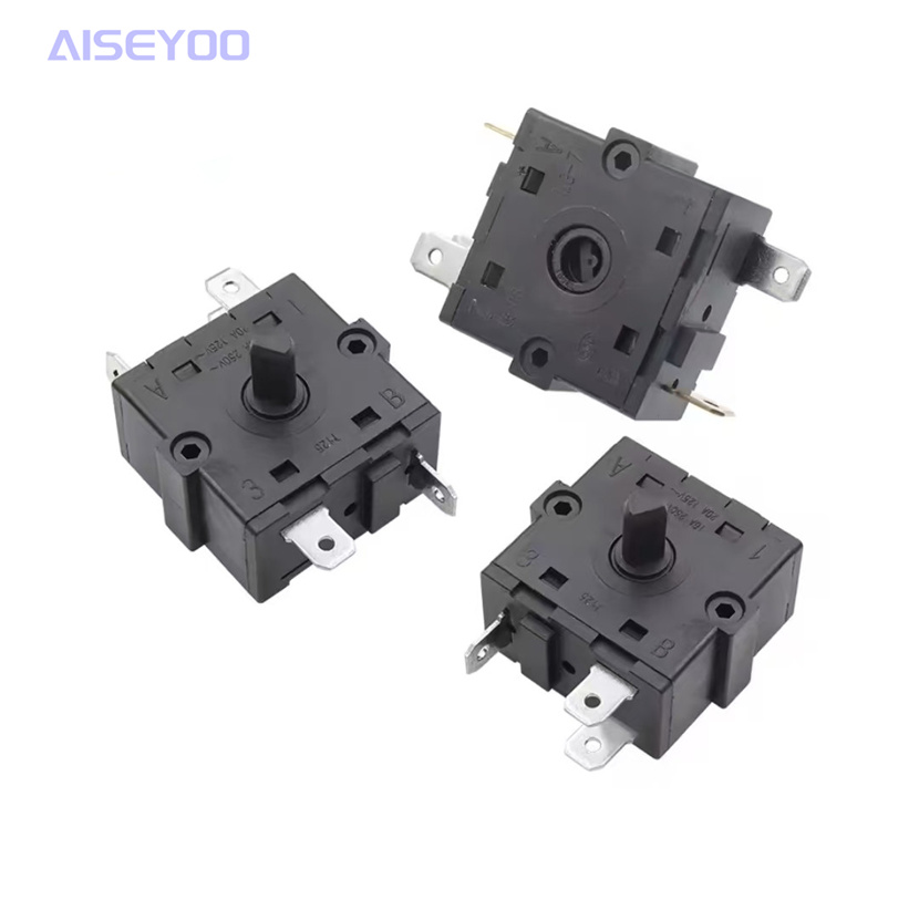 16A high-current bipolar rotary switch warm air blower, gear selection knob switch, gear function, electric heater gear adjustment switch, two-pin, three-pin, five-pin gear adjustment switch, 360° gear adjustment switch, small sun switch Item Picture