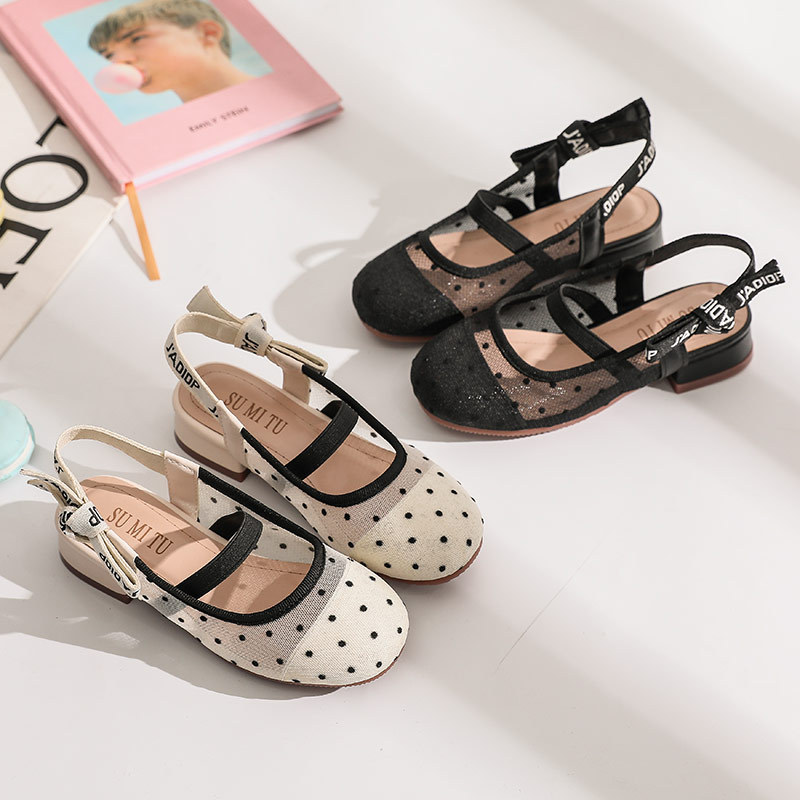 Summer 2024 Trendy polka dot mesh girls' sandals, little girls' children's princess shoes, and big kids' headband shoes 878454