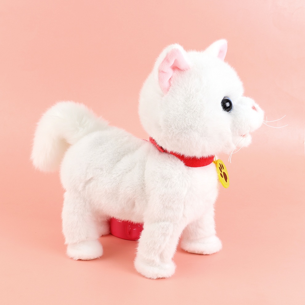 2025新款可爱毛绒牵绳伸舌电动小猫儿童仿真玩具会走会动会叫可录音男孩女孩玩具 details Picture