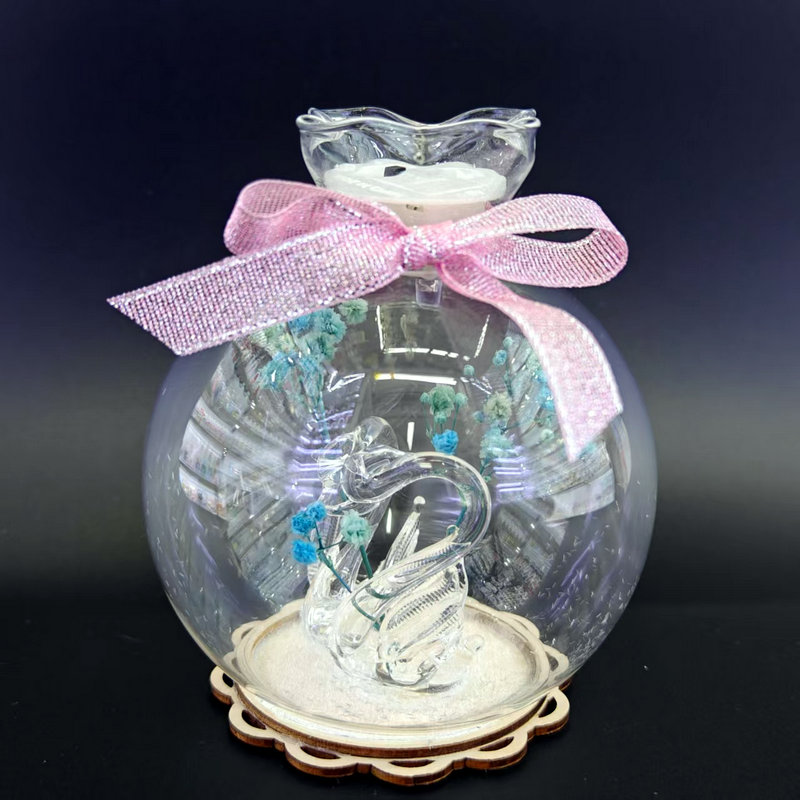 12.5cm精致空心玻璃带灯摆件 福袋 金贝达瓷器水晶 7860-331 爱心对鹅摆件