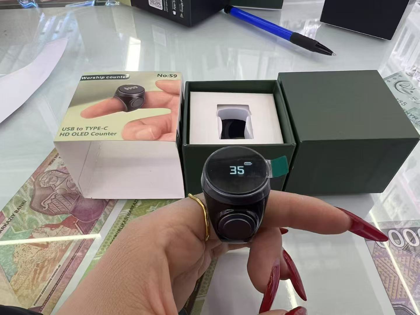 手动戒指电子记数器可视计数器触摸式数显手按充电智能夜光