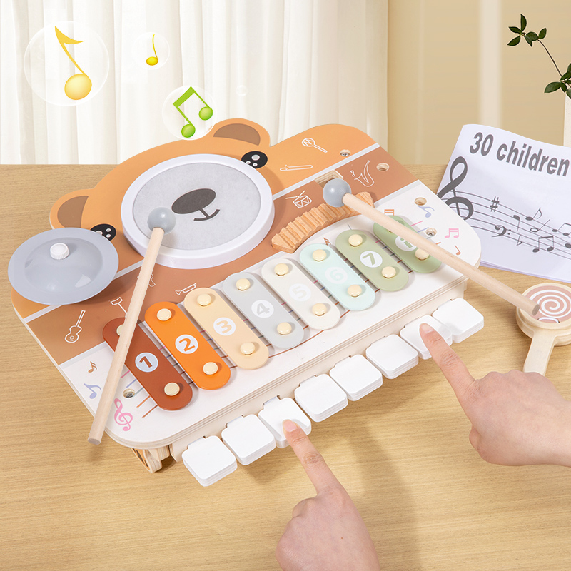 Wooden early education percussion bandstand children's percussion stand Drummer percussion drum children's musical instrument Educational toy Bear piano set drum set Olaf instrument set full figure