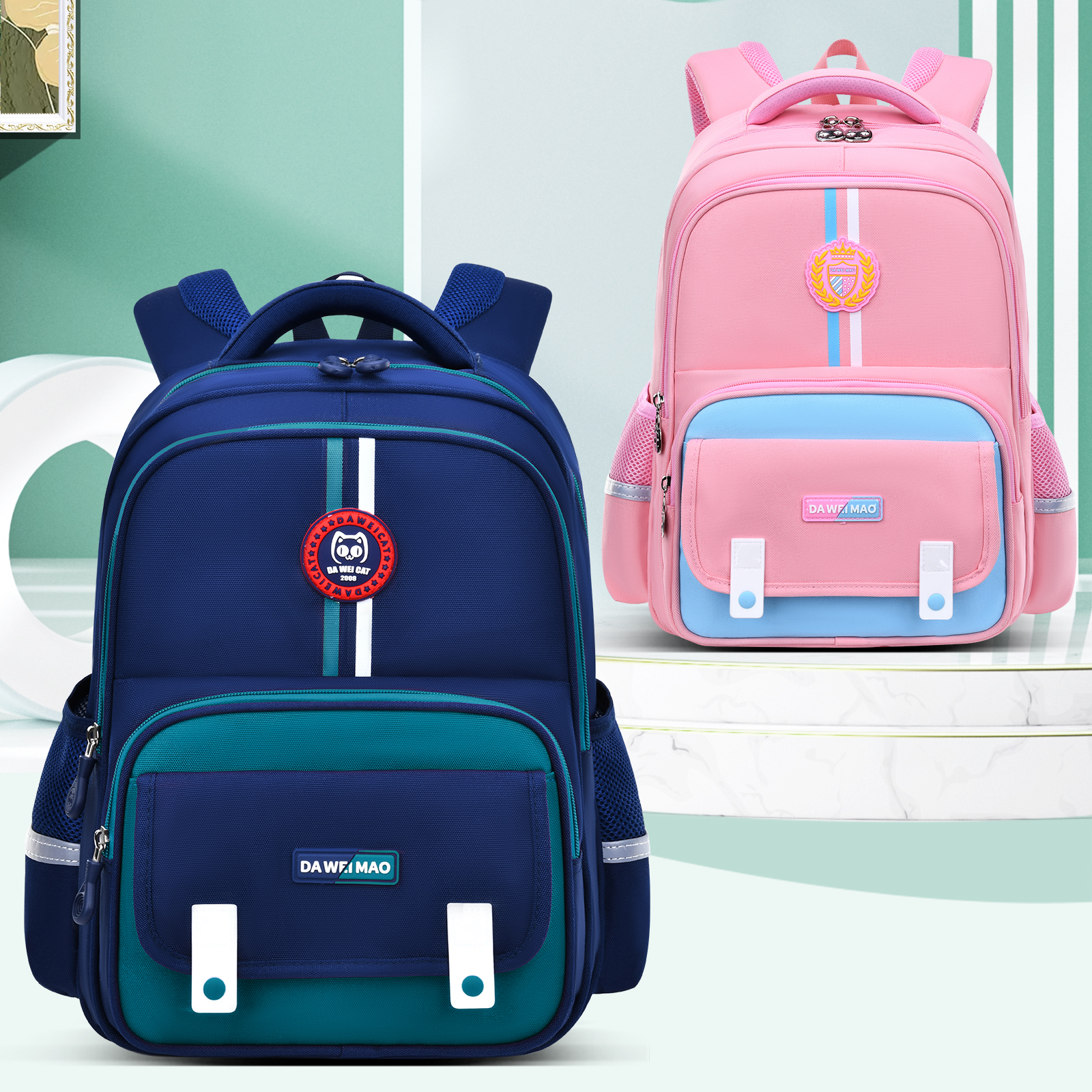 Large-capacity layered design backpack, classroom-specific back-protecting schoolbag, dual-purpose student schoolbag for outdoor travel, lightweight and waterproof design, multi-functional compartments Item Picture