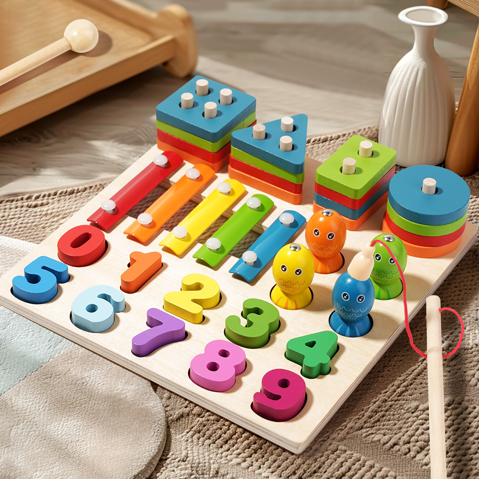4-in-1 magnetic fishing set post percussion toys Children's education early education Geometry matching building blocks toys Digital Enlightenment cognitive children's toys educational toys thumbnail
