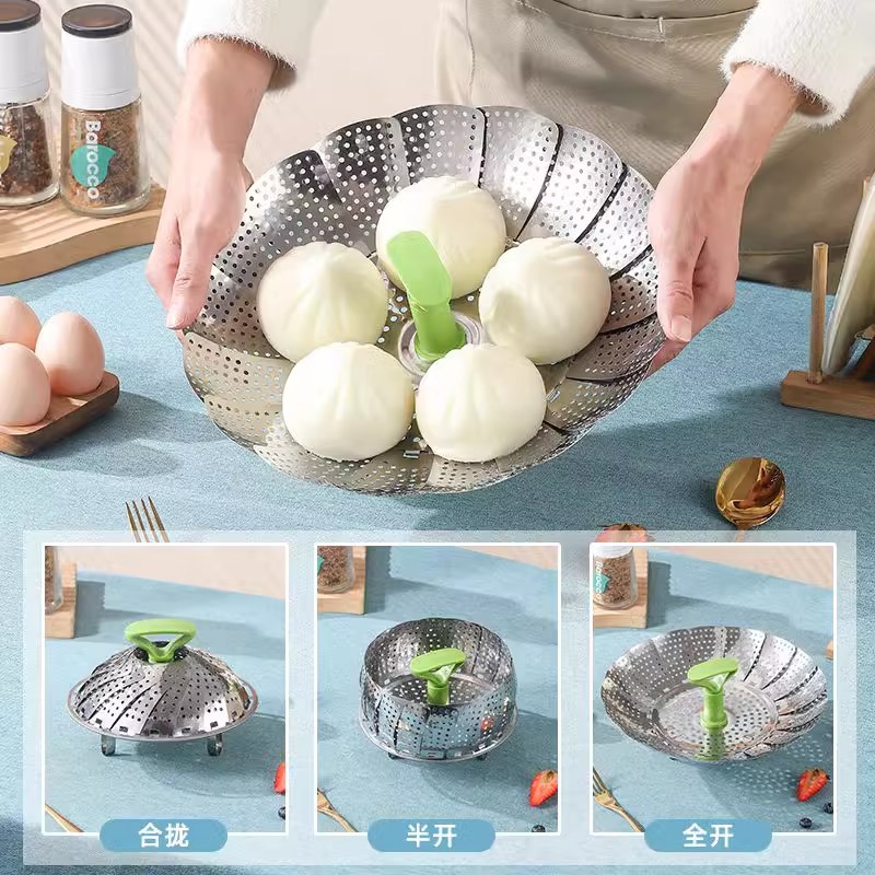 不锈钢折叠蒸笼万能蒸盘蒸屉蒸架家用厨房隔水篦子伸缩蒸笼多功能 图