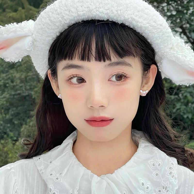 Asymmetrical cinnamon dog ear clips, no ear holes, earrings for female students, Korean version, simple plastic needle, silver needle ear studs, super fairy magnet magnetic ear studs, earrings details Picture