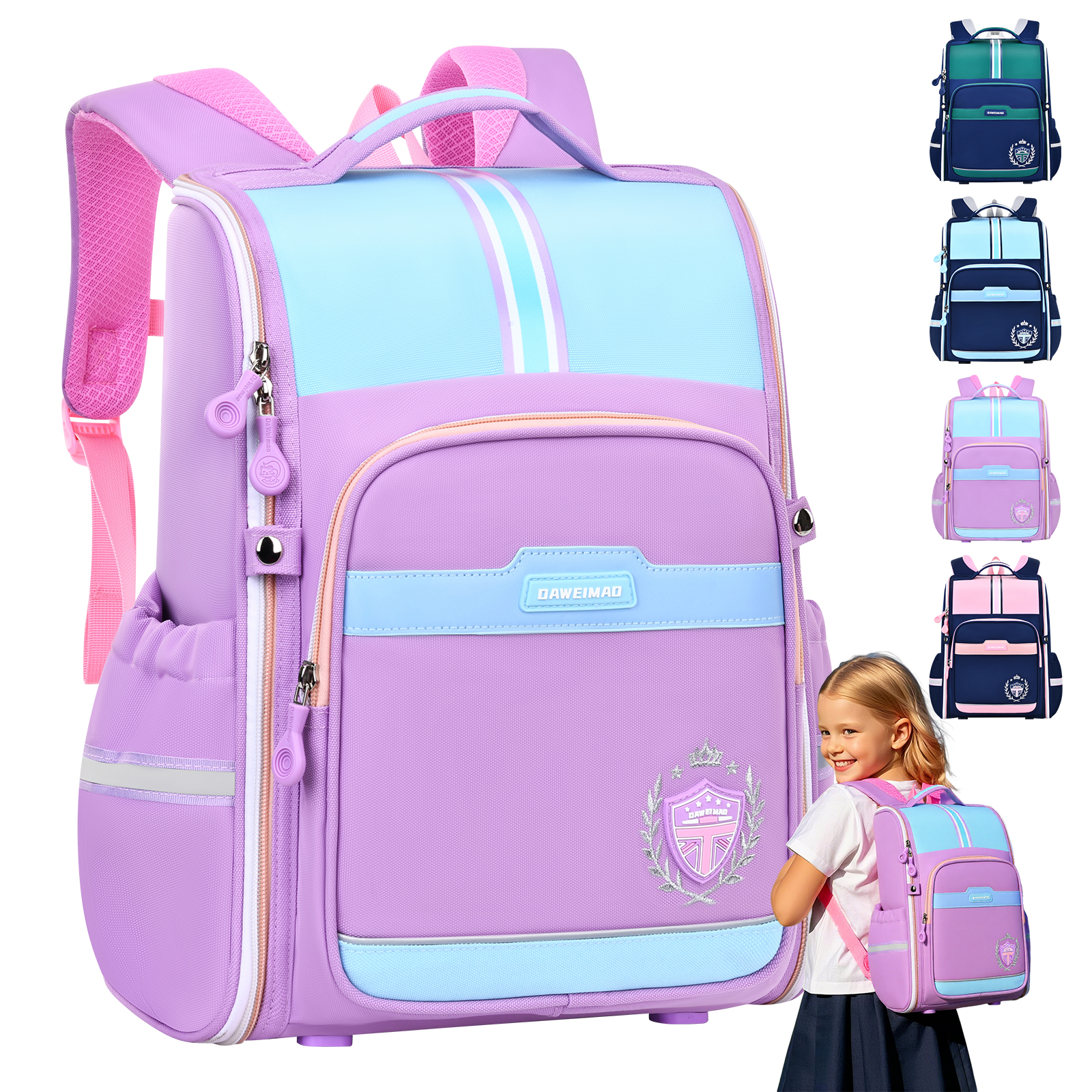 Lightweight and large-capacity, simple and fashionable color-blocking letter print backpack, zipper closure, a must-have item for campus trends, combining fashion and functionality, waterproof design, tear-resistant and multi-functional compartments, student backpack Item Picture