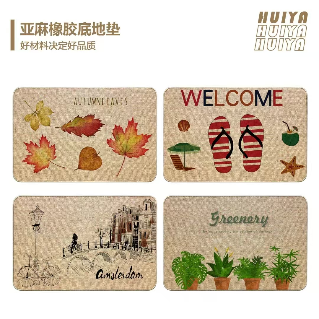Thin fine linen printed floor mat, anti-slip mat, foot mat, door mat, bathroom mat, kitchen 2-piece set, floor mat, carpet, linen absorbent mat, good quality, multiple patterns, size 38*58CM full figure