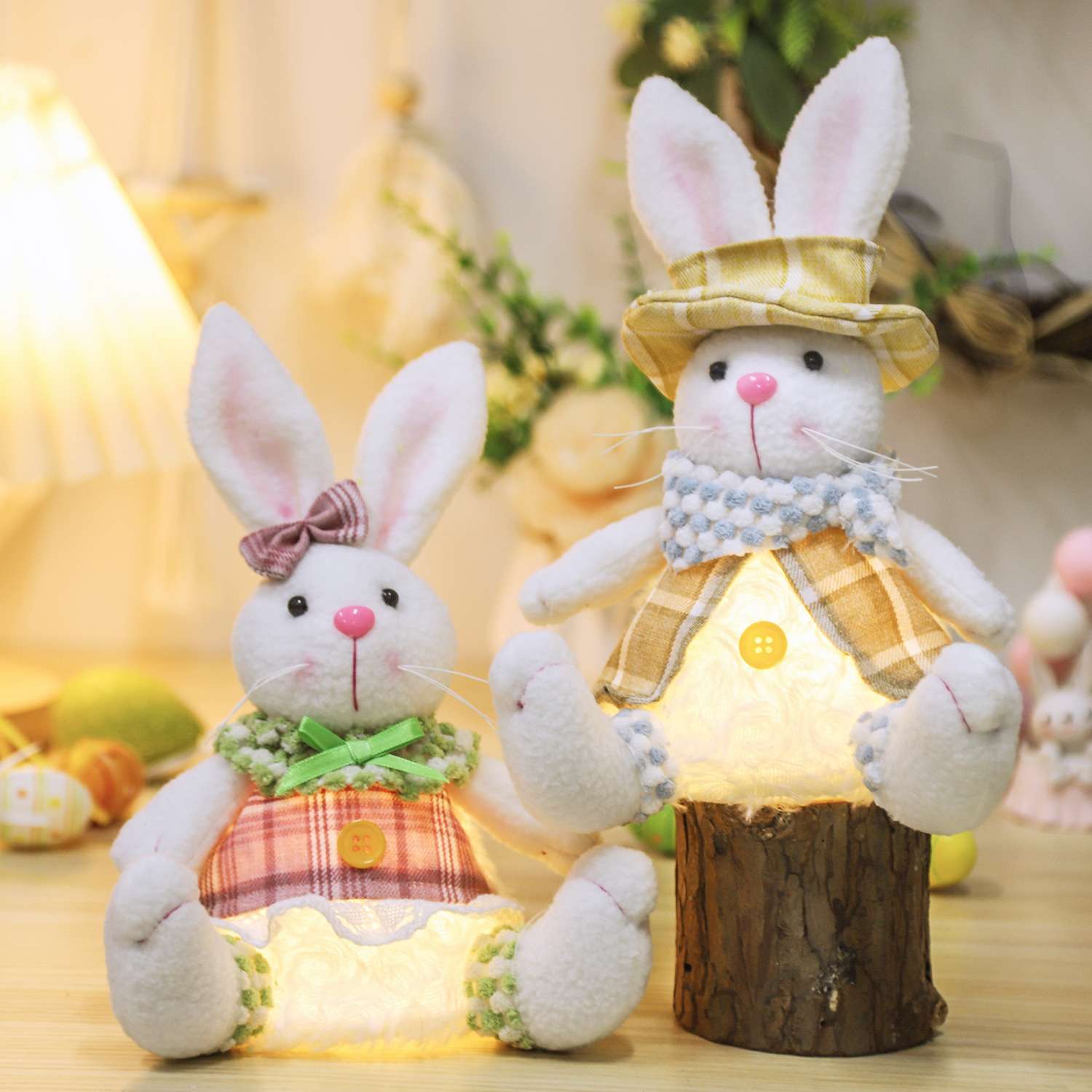 复活节装饰品新款发光兔子玩偶坐姿公仔摆件创意家居桌面装扮道具 