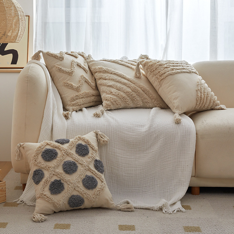 旭爱簇绒流 苏侘寂波西米亚风抱枕靠枕靠垫套 沙发卧室抱枕套