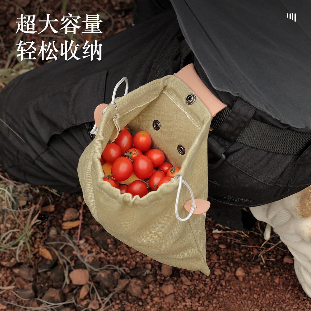 户外觅食袋果子采摘袋腰挂工具腰包袋束口袋折叠帆布工具收纳包