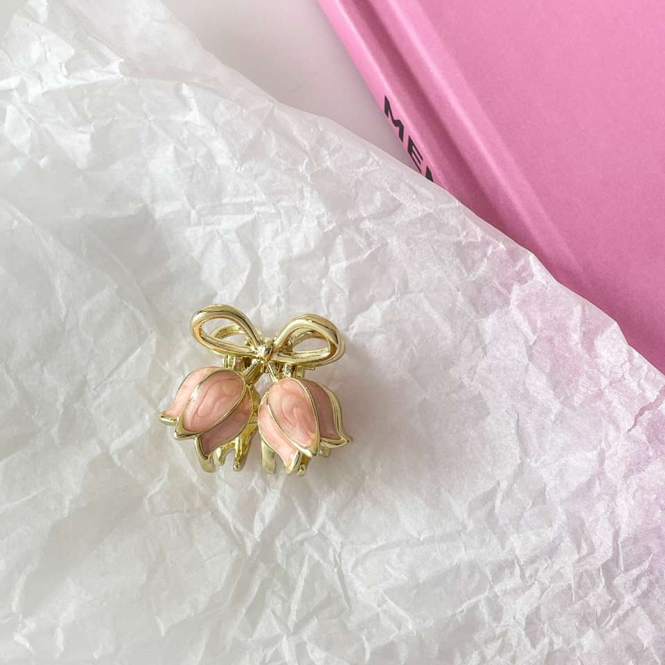 High-end pink tulip mini princess hairstyle bangs small clipper hair accessory, small female Internet celebrity 2025 new style clipper