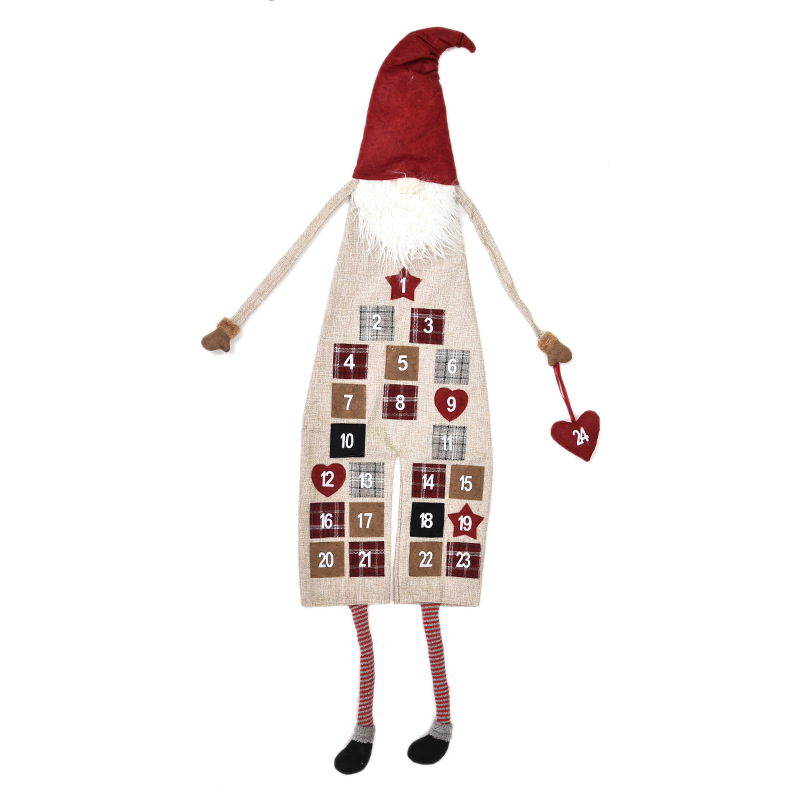 新款圣诞节装饰品麻布机绣森林人挂历鲁道夫创意倒计时挂历 圣诞袜装饰品详情图5