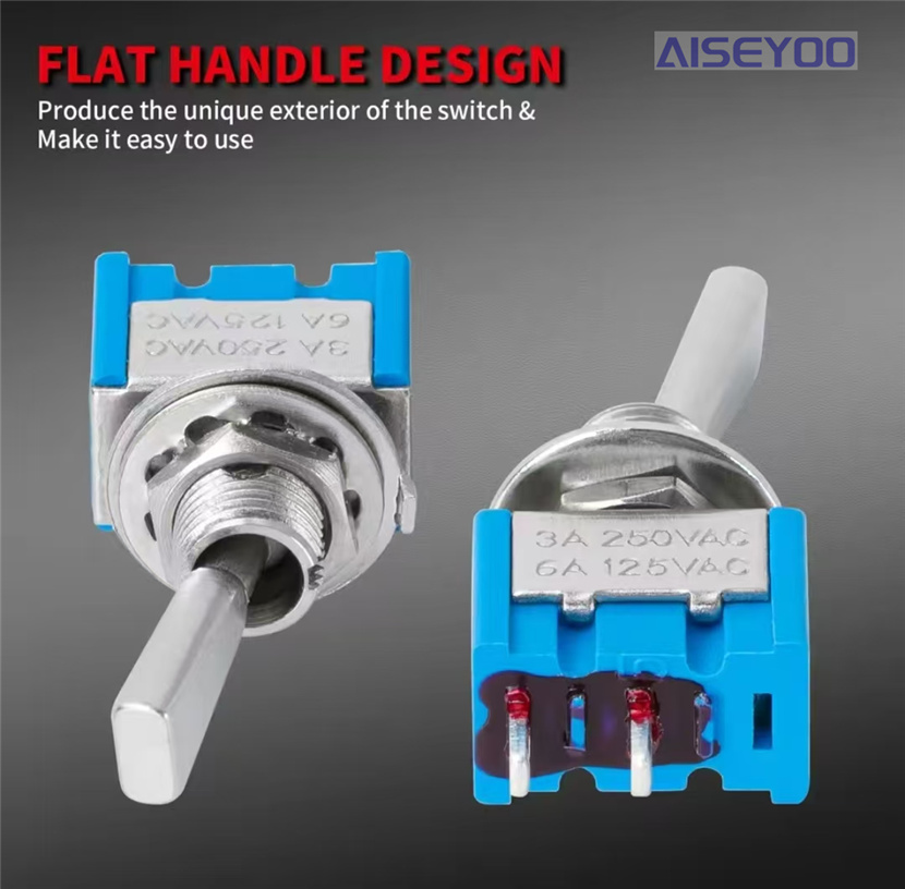 Micro blue toggle switch, small toggle switch, 2-position, 3-position, 2-pin, 3-pin rocker arm, shaking, flat handle toggle switch details Picture