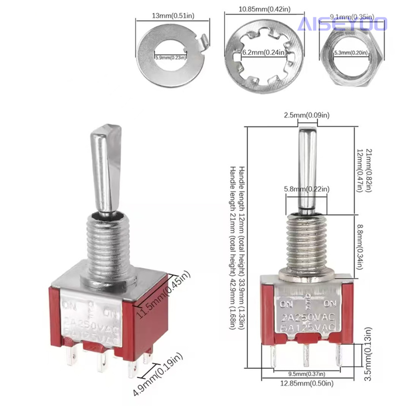 6MM small socket toggle switch MTS 101/102/103/202/203 2/3 position rocker arm toggle switch red flat handle toggle switch Application Scenario