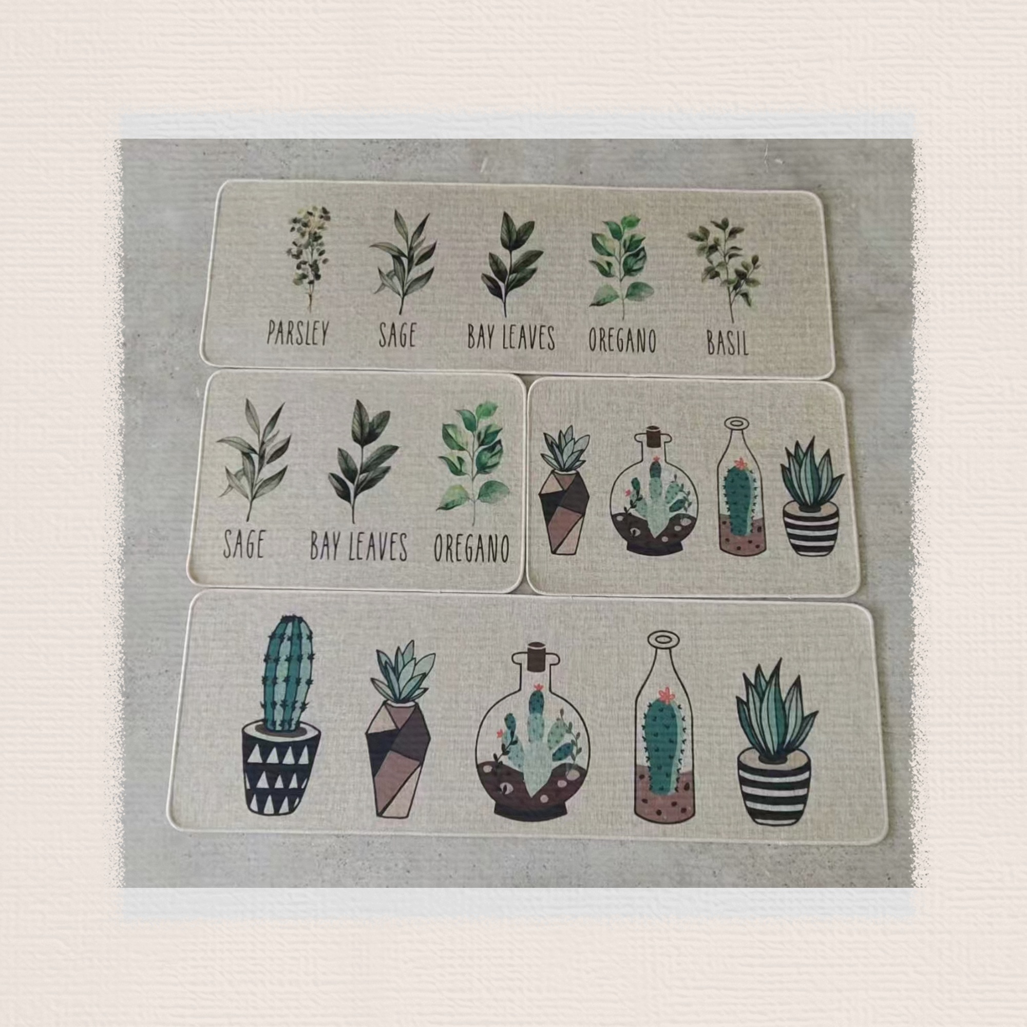 Thin fine linen printed floor mat, anti-slip mat, foot mat, door mat, bathroom mat, kitchen 2-piece set, floor mat, carpet, linen absorbent mat, good quality, multiple patterns, size 38*58+38*118CM full figure