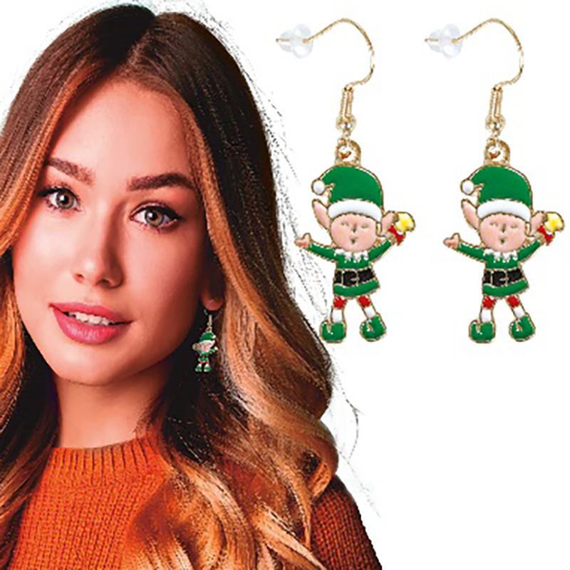 Christmas series earrings, European and American earrings, fashionable and creative, oil-dripping, diamond-encrusted snowflake snowman, walking stick, stud earrings factory Application Scenario