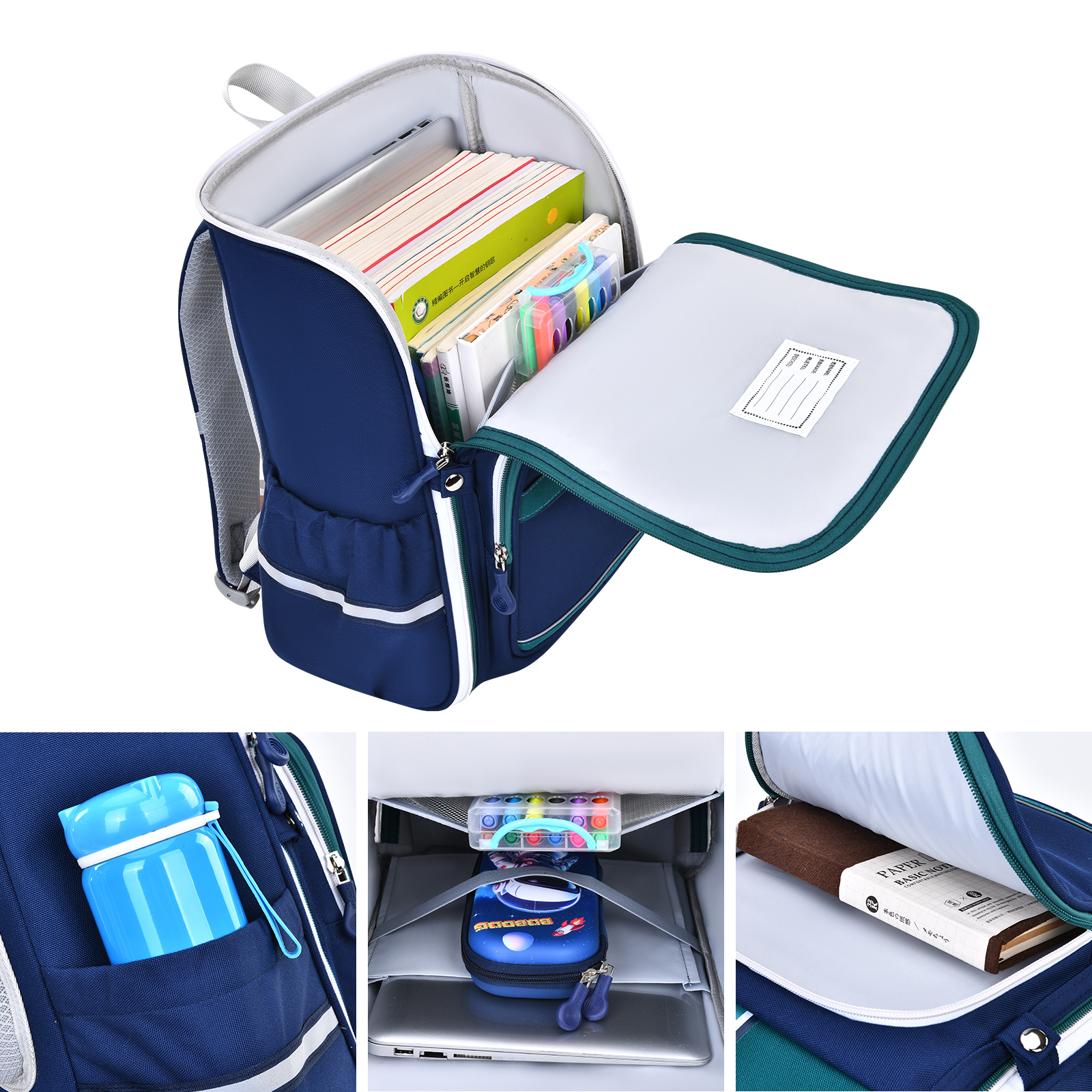 Lightweight and large-capacity, simple and fashionable color-blocking letter print backpack, zipper closure, a must-have item for campus trends, combining fashion and functionality, waterproof design, tear-resistant and multi-functional compartments, student backpack Application Scenario