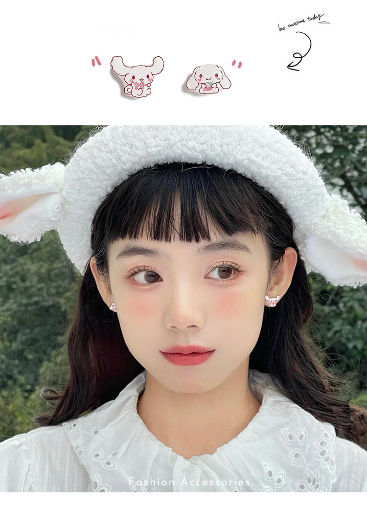 Asymmetrical cinnamon dog ear clips, no ear holes, earrings for female students, Korean version, simple plastic needle, silver needle ear studs, super fairy magnet magnetic ear studs, earrings pic 1