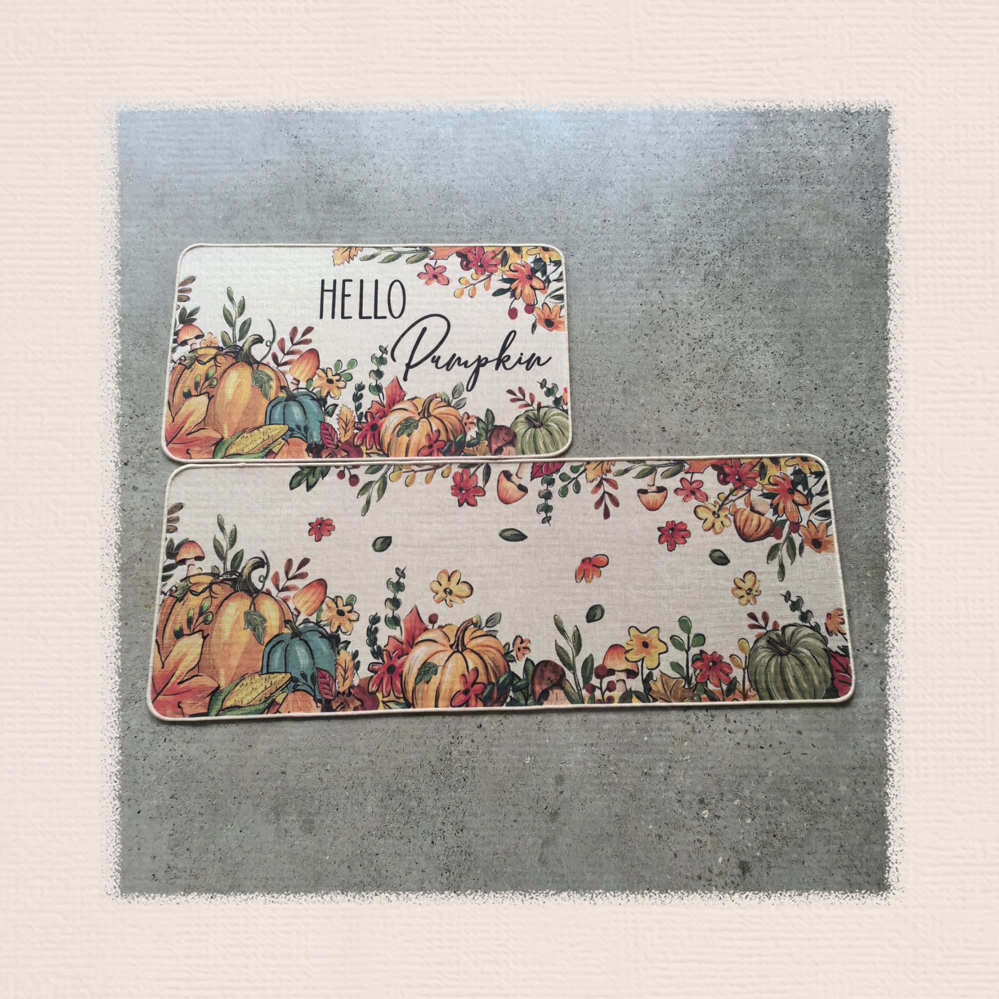 Thin fine linen printed floor mat, anti-slip mat, foot mat, door mat, bathroom mat, kitchen 2-piece set, floor mat, carpet, linen absorbent mat, size 38*58+38*118CM Specification drawing