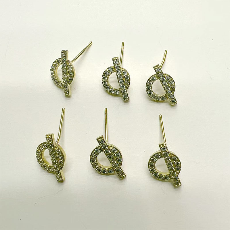 爱马家H家满钻新潮猪鼻子耳钉女设计感耳钉几何锆石耳环圆圈耳饰