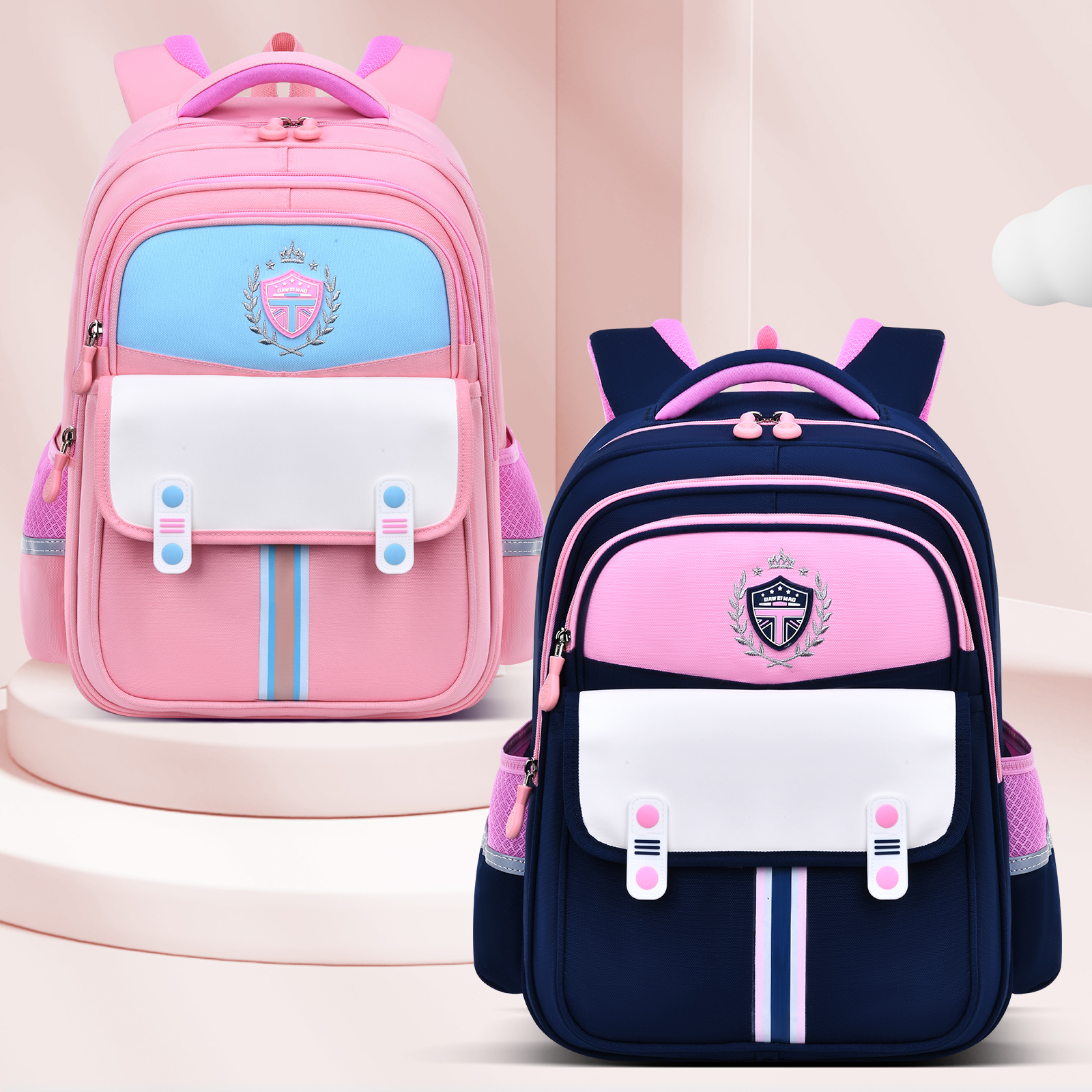 Simple and contrasting color school style, teenagers' back-protecting, pressure-reducing and waterproof backpack, large-capacity multi-functional compartment backpack for students, pressure-reducing and breathable shoulder strap design, combining fashion and functionality Item Picture