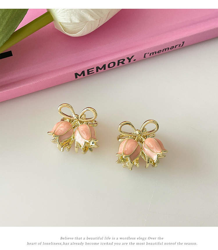 High-end pink tulip mini princess hairstyle bangs small clipper hair accessory, small female Internet celebrity 2025 new style clipper detail image 2