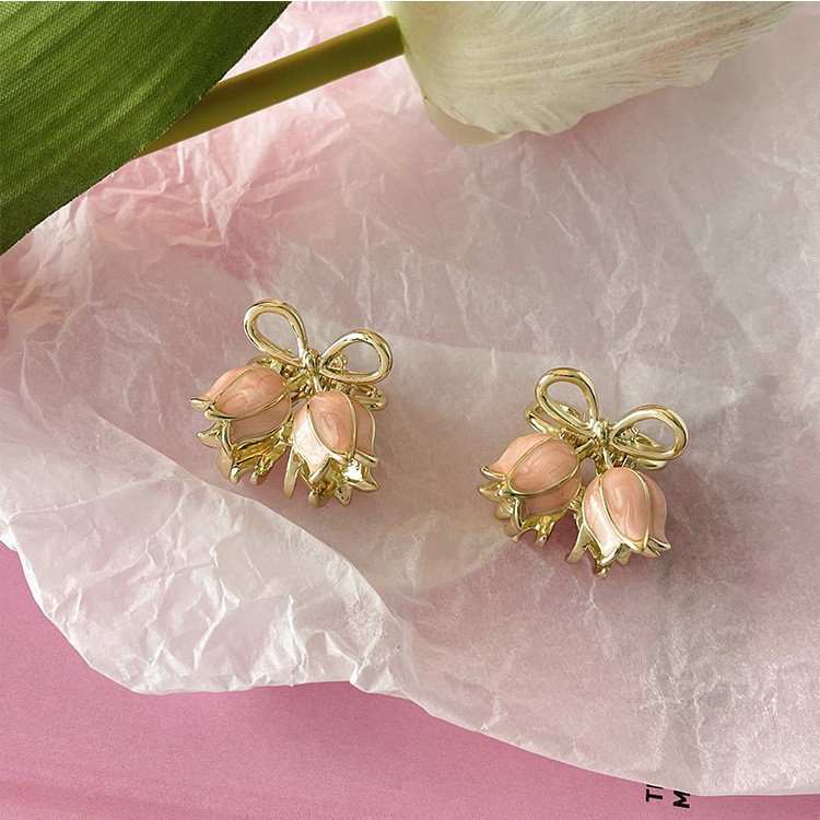 High-end pink tulip mini princess hairstyle bangs small clipper hair accessory, small female Internet celebrity 2025 new style clipper detail image 4