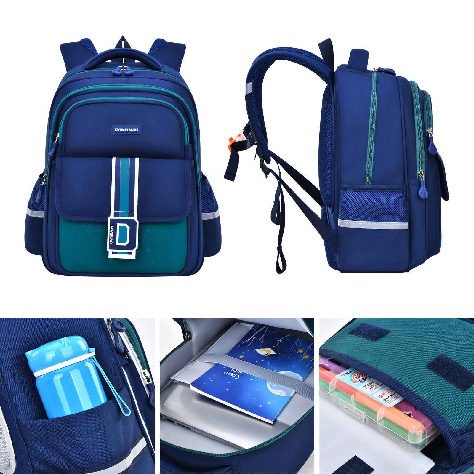 Simple and fashionable color-blocking letter print backpack, zipper closure, student backpack, travel backpack, outdoor casual bag, casual large-capacity schoolbag, student spine support, pressure-reducing, tear-resistant, waterproof and wear-resistant schoolbag details Picture