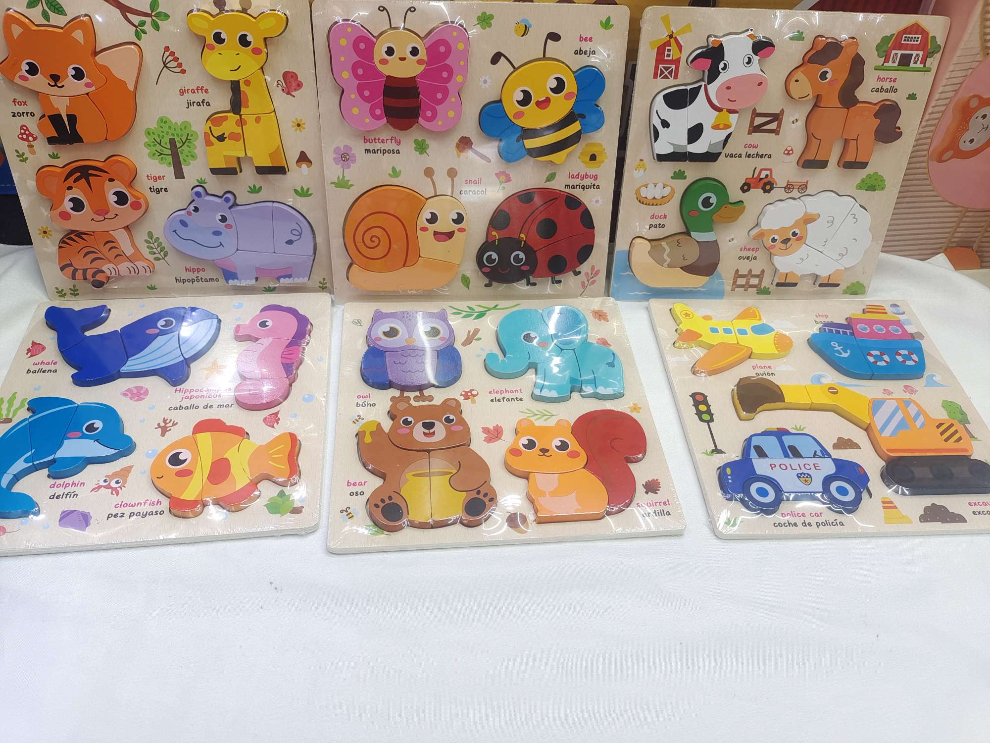 Baby jigsaw puzzles 0 to 3 years old 1 Children's three-dimensional board early education and intelligence toys 2 Wooden Montessori matching building block Jigsaw puzzles Children's cartoon wooden jigsaw puzzles detail image 8