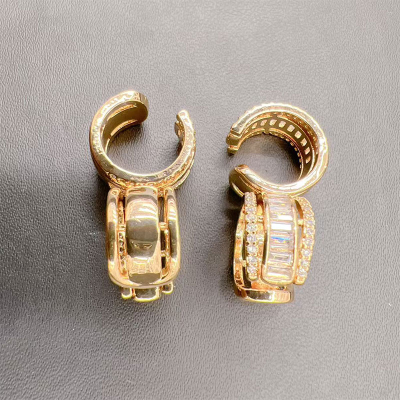Hot-selling cross-border brass real gold zircon elegant ear bone clips, ins unique, fashionable and retro design earrings for women Specification image