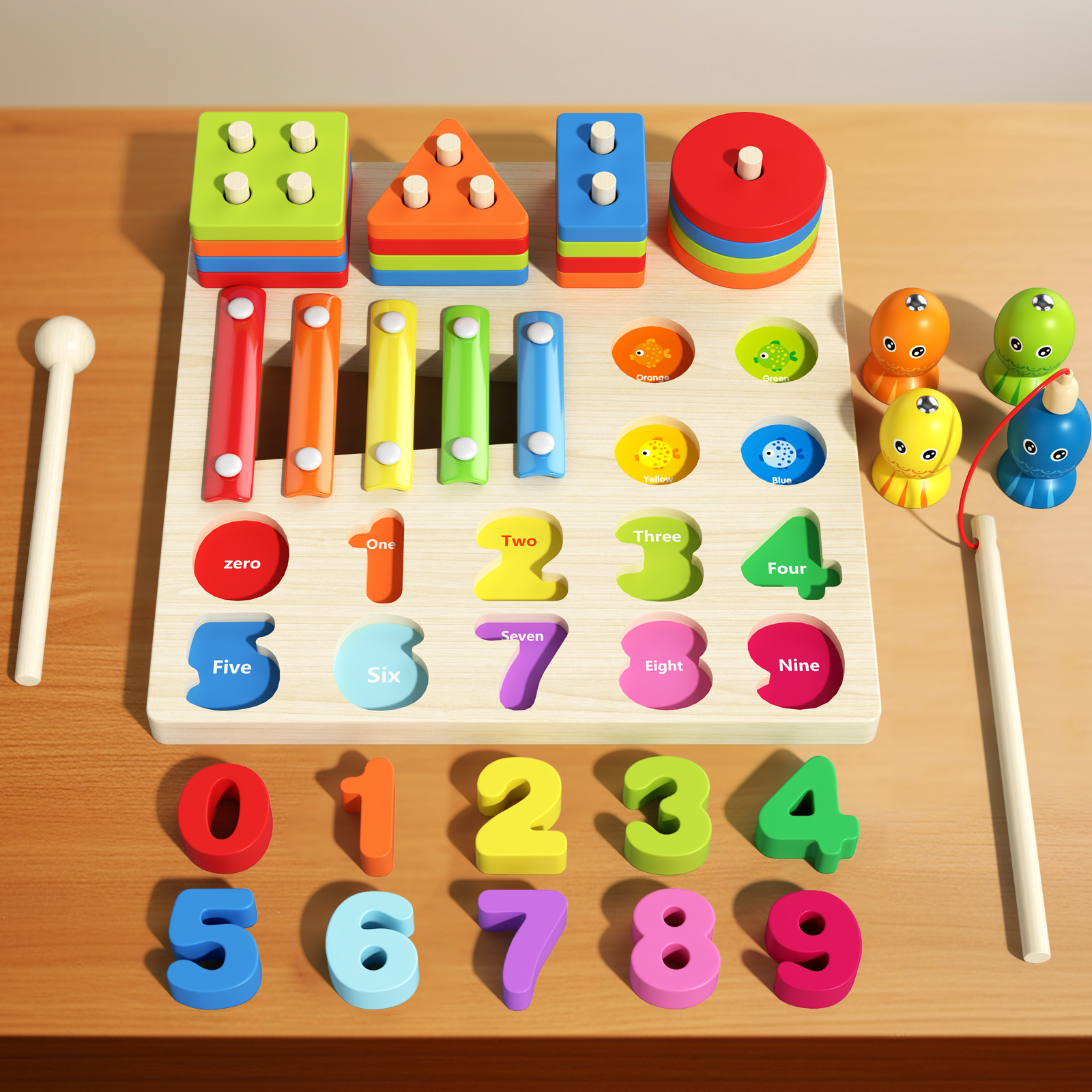 4-in-1 magnetic fishing set post percussion toys Children's education early education Geometry matching building blocks toys Digital Enlightenment cognitive children's toys educational toys Item Picture