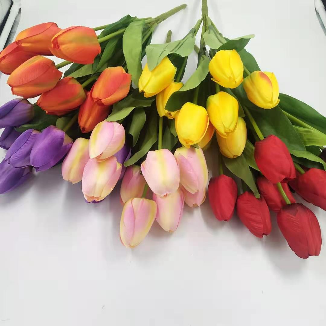 批发仿真塑料假花仿真9头郁金香塑料玫瑰花婚庆工程布景家居酒店装饰花束植物厂家批发郁金香DIY花艺详情1
