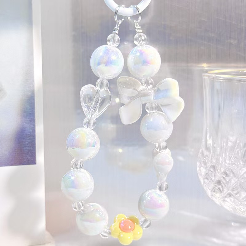 Creative and exquisite small flower-shaped mobile phone chain, mobile phone pendant, keychain decoration, beaded chain, mobile phone lanyard details Picture