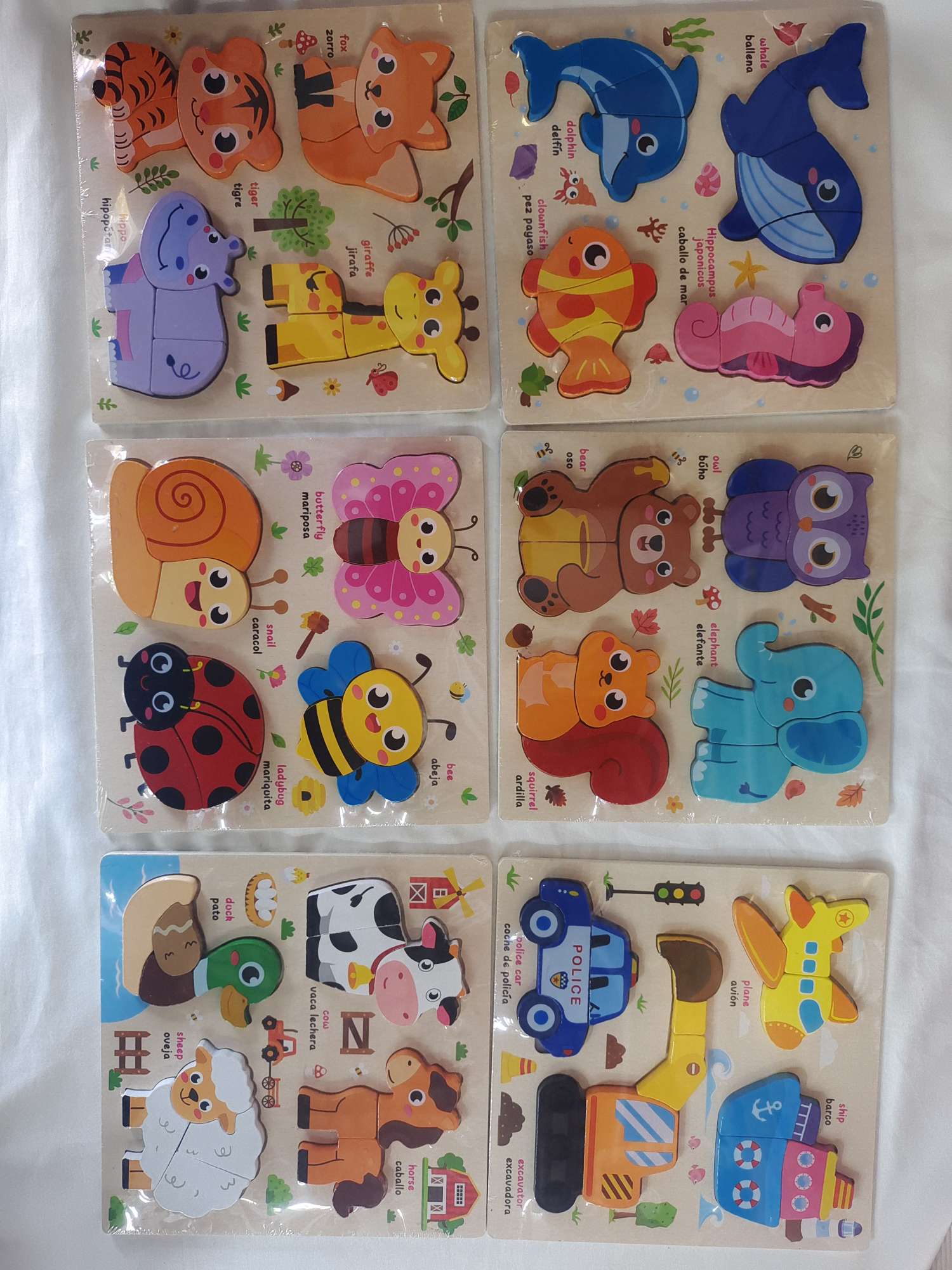 Baby jigsaw puzzles 0 to 3 years old 1 Children's three-dimensional board early education and intelligence toys 2 Wooden Montessori matching building block Jigsaw puzzles Children's cartoon wooden jigsaw puzzles detail image 9