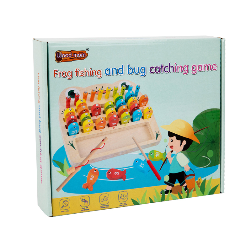 Magnetic cat fishing bug catching game Children's wooden numeric letter cognition kindergarten baby interactive toy 2-in-1 Fishing bug catching cat letter frog number two optional Item Picture