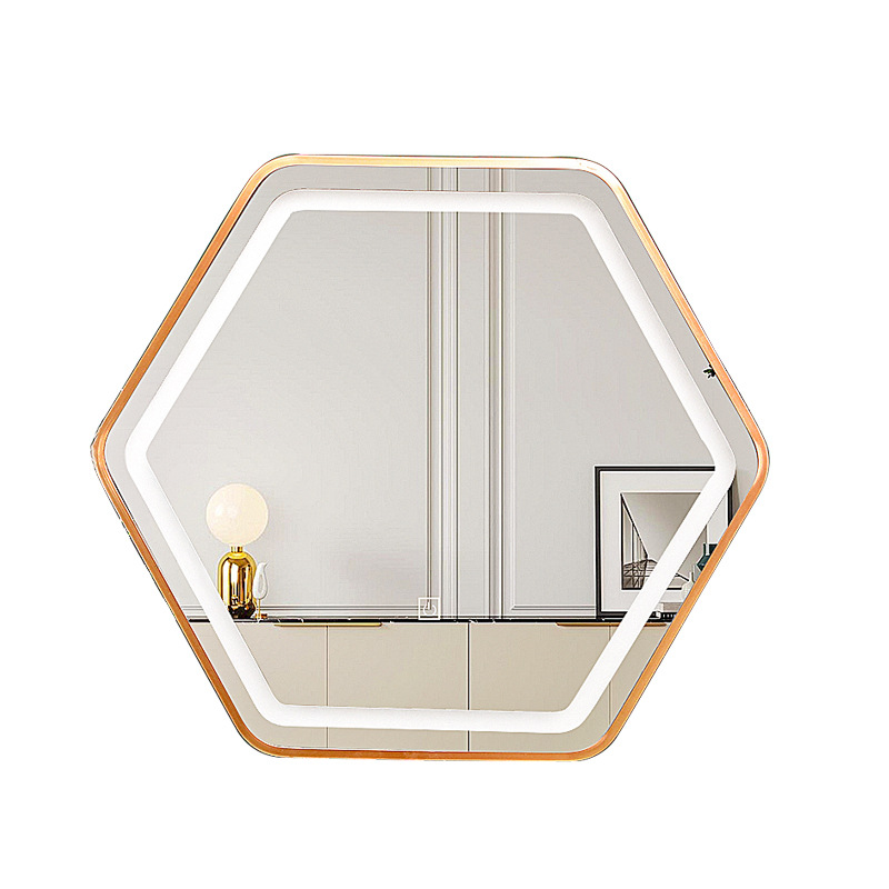 Hexagonal Bathroom Mirror, Aluminum Alloy Bathroom Mirror, Smart Bathroom Mirror, Tempered Glass Lens, Fitness Mirror, Bedside Table Decorative Mirror, High-Definition Wide Field Of View Specification drawing