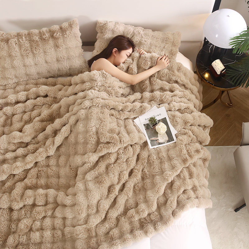 Junbao printed rabbit hair bubble blankets are available for wholesale in large quantities for foreign trade export Application Scenario