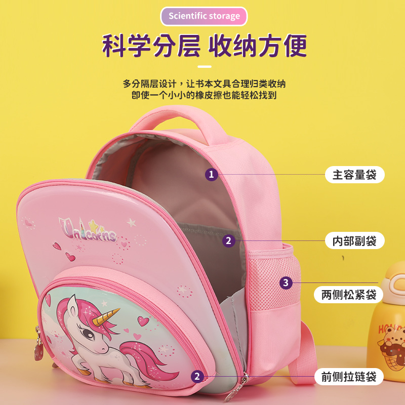 Big Tail Cat Unicorn Fun Kindergarten Large-capacity Layered Schoolbag, Colorful Unicorn Anti-hook Thread Waterproof and Wear-resistant Children's Backpack, Lightweight and breathable back-protecting and pressure-reducing Schoolbag for Kindergartens, Unicorn-themed backpack Specification image