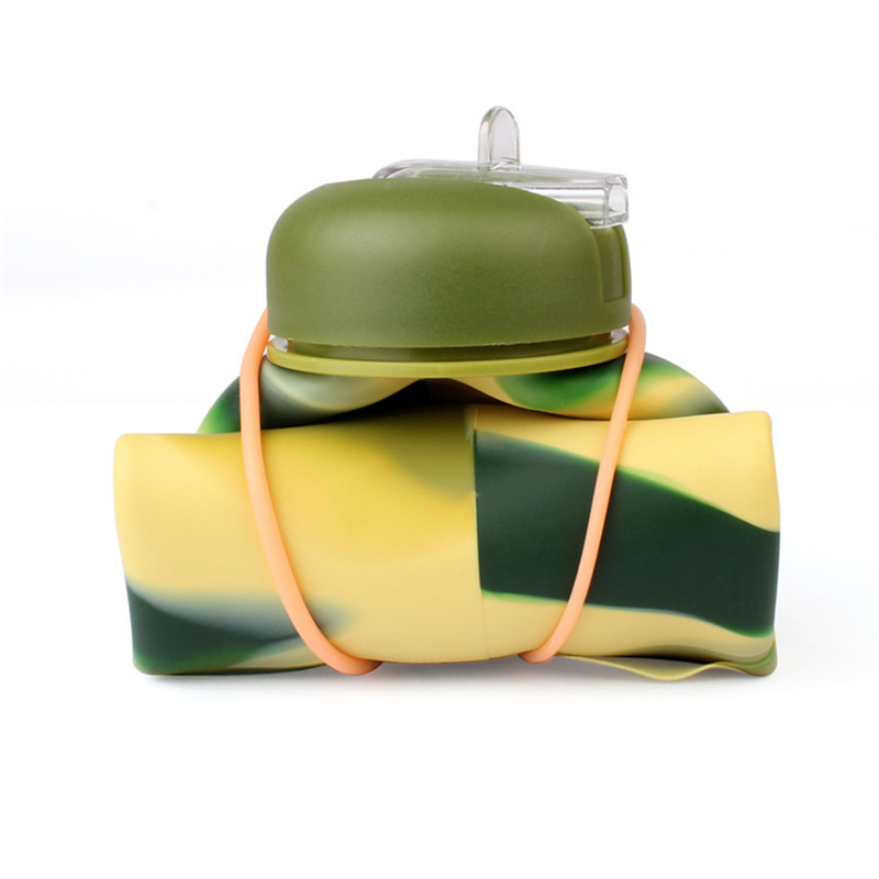 600ml硅胶折叠水杯 旅行登山迷彩水壶 户外运动健身硅胶水杯细节图