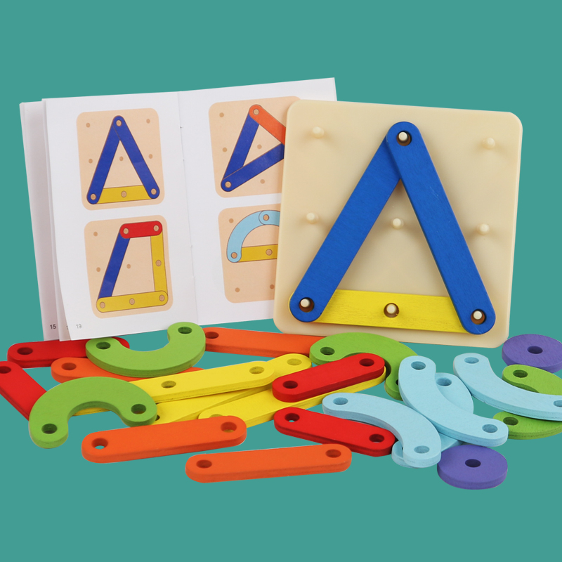 Children's Montessori geometric puzzle graphic puzzle creative variety nail board early education wooden puzzle toy details Picture