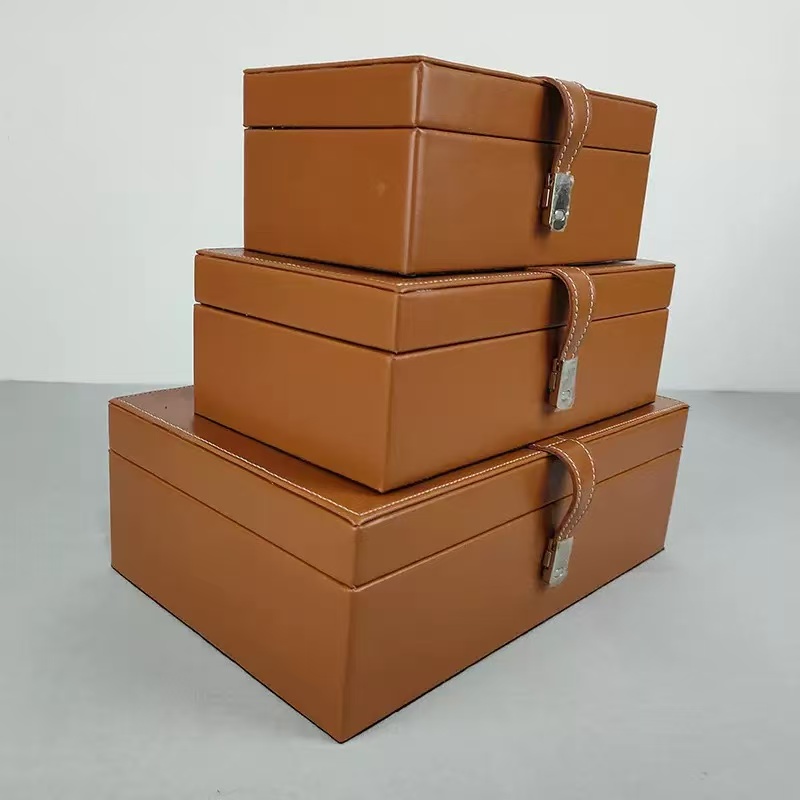 手工制作磁铁扣方形收纳盒 复古金属卡扣 家居休闲会所礼品木盒