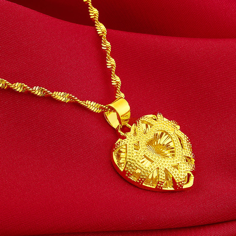 Vietnamese sand gold gold-plated Chinese trend women's rope knot pendant, four-leaf clover Chinese knot necklace, Pinduoduo supply wholesale necklace, women's splicing style, sand gold necklace jewelry, women's short style, elegant
