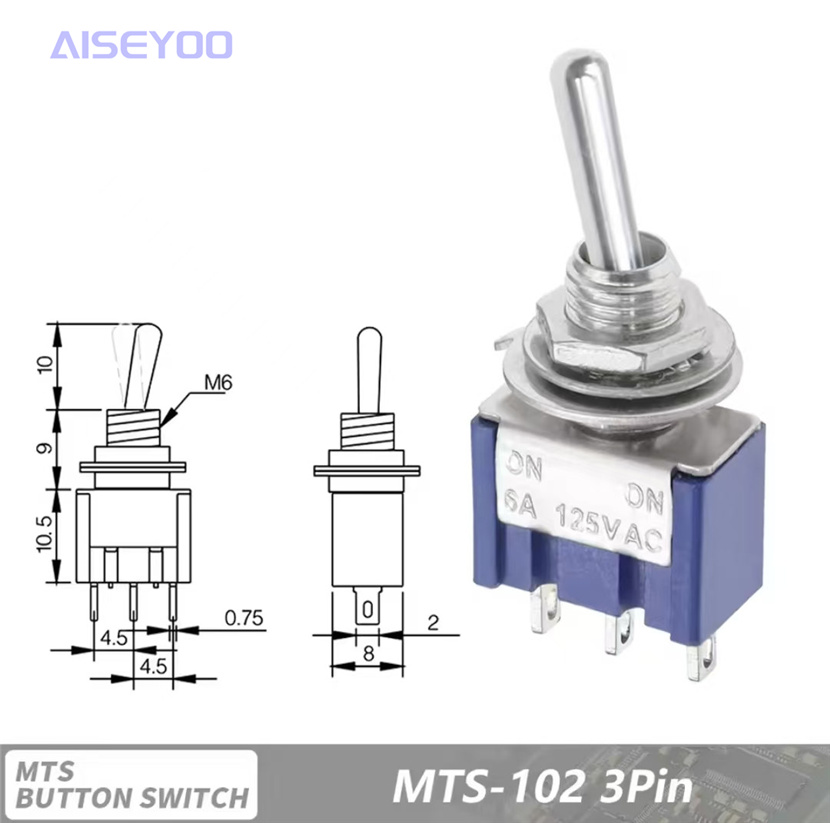 钮子摇臂开关MTS-102/103/202/203/302/303/402/403两三档3/6/9脚 银点摇臂拨动开关详情9