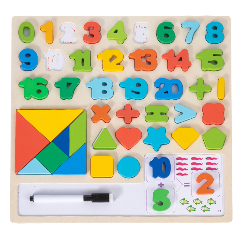 Children's number letter matching board Baby shape cognitive building blocks number operation tangram puzzle puzzle toy 3-in-1 rainbow number word mother board Item Picture