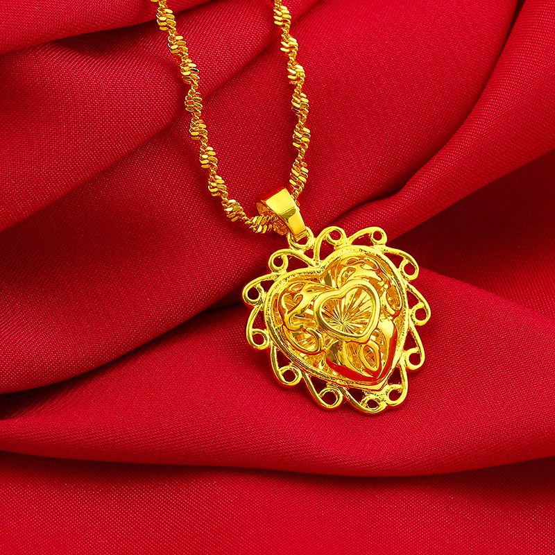 Vietnamese sand gold gold-plated Chinese trend women's rope knot pendant, four-leaf clover Chinese knot necklace, Pinduoduo supply wholesale necklace, women's splicing style, sand gold necklace jewelry, women's short style, elegant Item Picture